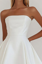 Load image into Gallery viewer, Simple A-Line Strapless Zipper Back Short Mini Satin Little White Graduation Dress