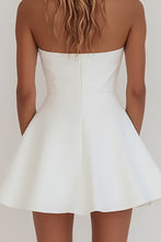 Load image into Gallery viewer, Simple A-Line Strapless Zipper Back Short Mini Satin Little White Graduation Dress