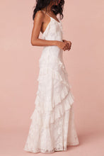 Load image into Gallery viewer, Gorgeous Mermaid Spaghetti Straps White Long Prom Dress with Lace Ruffles