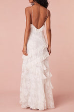 Load image into Gallery viewer, Gorgeous Mermaid Spaghetti Straps White Long Prom Dress with Lace Ruffles