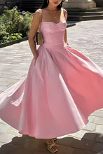 Load image into Gallery viewer, Simple A-Line Spaghetti Straps Tea Length Graduation Party Dress