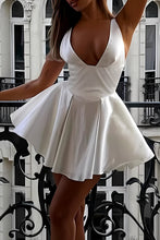 Load image into Gallery viewer, Cute A-Line V-Neck Short Mini Little Satin White Graduation Dress