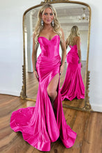 Load image into Gallery viewer, Green Gorgeous Mermaid Sweetheart Satin Prom Dress With Split