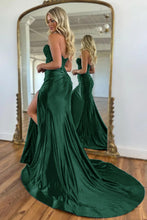 Load image into Gallery viewer, Navy Blue Sweetheart Mermaid Long Satin Prom Dress With Split
