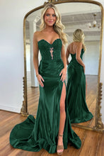 Load image into Gallery viewer, Navy Blue Sweetheart Mermaid Long Satin Prom Dress With Split