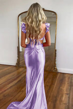 Load image into Gallery viewer, Hot Pink Satin Cutout Waist Mermaid Long Prom Dress With Flower