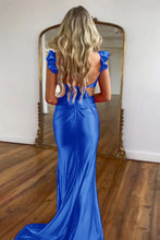 Load image into Gallery viewer, Hot Pink Satin Cutout Waist Mermaid Long Prom Dress With Flower