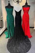 Load image into Gallery viewer, Romantic Lavender Mermaid Strapless Long Lace Prom Dress With Slit