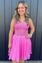 Load image into Gallery viewer, Pink A-Line Strapless Lace Top Short Tulle Homecoming Dress