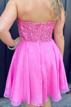 Load image into Gallery viewer, Pink A-Line Strapless Lace Top Short Tulle Homecoming Dress