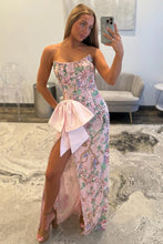 Load image into Gallery viewer, Gorgeous Mermaid Strapless Pink Corset Prom Dress with Embroidery Bowknot