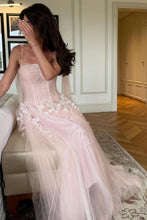 Load image into Gallery viewer, Princess A Line Pink Floral Spaghetti Straps Tulle Ball Gown Prom Dress with Corset Bodice