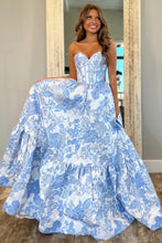 Load image into Gallery viewer, Lovely Light Blue Sweetheart A-Line Zipper Back Long Print Prom Dress