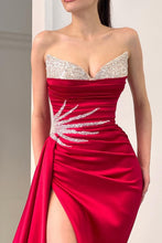 Load image into Gallery viewer, Pink Mermaid Strapless Long Satin Formal Dress with Sequin and Slit