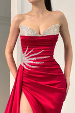 Load image into Gallery viewer, Pink Mermaid Strapless Long Satin Formal Dress with Sequin and Slit