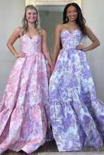 Load image into Gallery viewer, Lovely Light Blue Sweetheart A-Line Zipper Back Long Print Prom Dress