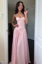 Load image into Gallery viewer, Cute A Line Spaghetti Straps Light Pink Long Prom Dress with Ruffles
