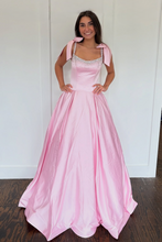 Load image into Gallery viewer, Pretty A Line Spaghetti Straps Pink Long Prom Dress with Beading