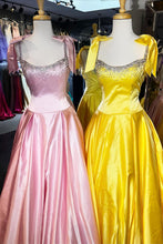 Load image into Gallery viewer, Pretty A Line Spaghetti Straps Pink Long Prom Dress with Beading