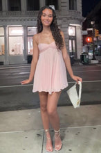 Load image into Gallery viewer, Pretty A Line Spaghetti Straps Pink Short Homecoming Dress with Ruffles