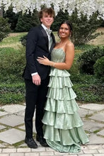 Load image into Gallery viewer, Pretty A Line Strapless Light Green Corset Prom Dress with Beading Ruffles