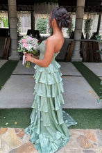 Load image into Gallery viewer, Pretty A Line Strapless Light Green Corset Prom Dress with Beading Ruffles