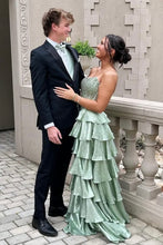 Load image into Gallery viewer, Pretty A Line Strapless Light Green Corset Prom Dress with Beading Ruffles