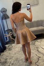 Load image into Gallery viewer, Pretty A Line Strapless Lilac Corset Homecoming Dress with Pearls Bowknot