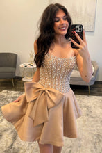 Load image into Gallery viewer, Pretty A Line Strapless Lilac Corset Homecoming Dress with Pearls Bowknot