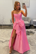 Load image into Gallery viewer, Pretty A Line Strapless Pink Corset Prom Dress with Bowknot Pearls