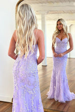 Load image into Gallery viewer, Pretty Lilac Mermaid Sweetheart Lace Up Long Tulle Prom Dress with Appliques