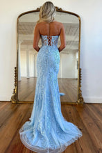 Load image into Gallery viewer, Pretty Lilac Mermaid Sweetheart Lace Up Long Tulle Prom Dress with Appliques