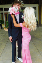 Load image into Gallery viewer, Pretty Mermaid Off the Shoulder Pink Long Prom Dress with Ruched