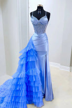Load image into Gallery viewer, Gorgeous Mermaid Spaghetti Straps Blue Corset Prom Dress with Beading