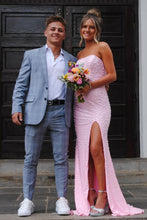 Load image into Gallery viewer, Pretty Mermaid Strapless Pink Long Prom Dress with Pearls