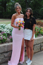 Load image into Gallery viewer, Pretty Mermaid Strapless Pink Long Prom Dress with Pearls