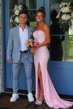 Load image into Gallery viewer, Pretty Mermaid Strapless Pink Long Prom Dress with Pearls