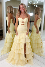 Load image into Gallery viewer, Pretty Mermaid Sweetheart Yellow Long Prom Dress with Ruffles
