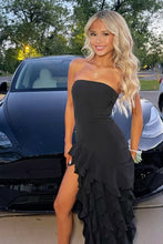 Load image into Gallery viewer, Pretty Sheath Strapless Pink Long Party Dress with Ruffles Split Front