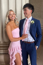 Load image into Gallery viewer, Pretty Sheath Strapless Pink Long Party Dress with Ruffles Split Front