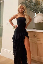 Load image into Gallery viewer, Pretty Sheath Strapless Pink Long Party Dress with Ruffles Split Front