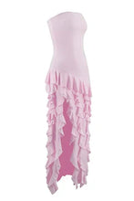 Load image into Gallery viewer, Pretty Sheath Strapless Pink Long Party Dress with Ruffles Split Front