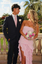 Load image into Gallery viewer, Pretty Sheath Strapless Pink Long Party Dress with Ruffles Split Front