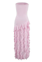 Load image into Gallery viewer, Pretty Sheath Strapless Pink Long Party Dress with Ruffles Split Front
