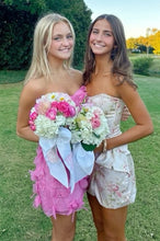 Load image into Gallery viewer, Cute Sheath Strapless Pink Short Homecoming Dress with Appliques