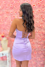 Load image into Gallery viewer, Pretty Sheath Sweetheart Purple Short Homecoming Dress with Criss Cross Back