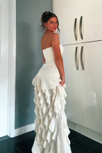Load image into Gallery viewer, Pretty Sheath Strapless Pink Long Party Dress with Ruffles Split Front