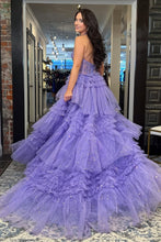 Load image into Gallery viewer, Princess A Line Halter Neck Lilac Corset Prom Dress with Ruffles
