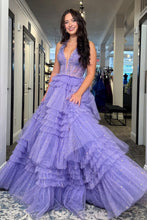 Load image into Gallery viewer, Princess A Line Halter Neck Lilac Corset Prom Dress with Ruffles