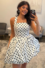 Load image into Gallery viewer, Princess A Line Halter Neck White Polka Dots Short Homecoming Dress